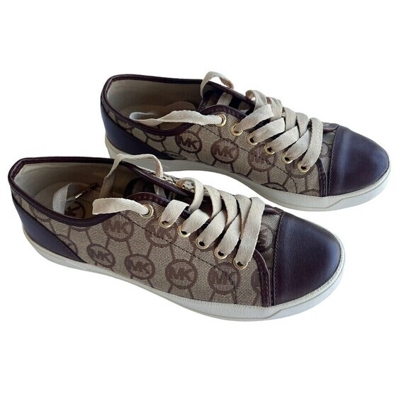 MICHAEL KORS City Sneaker Signature MK Jacquard Brown Size 6.5‎ - Picture 7 of 16
